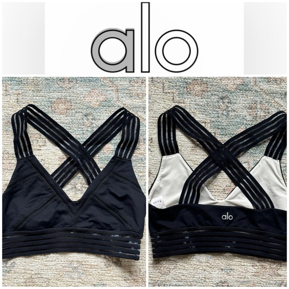 ALO Yoga Other - Alo black criss cross back laser cut straps athletic yoga gym sports bra Sz XS